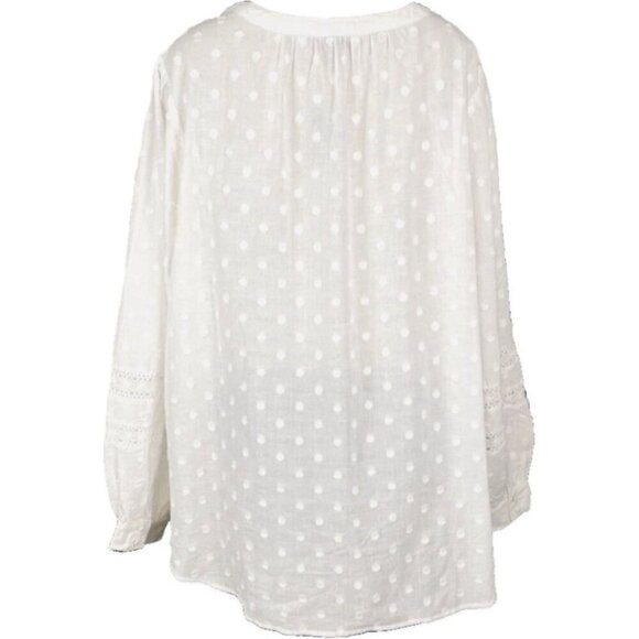 Torrid +6 Off- White Button Down Swiss Dot Lace Accent Cotton Long Sleeve Blouse - Picture 4 of 6